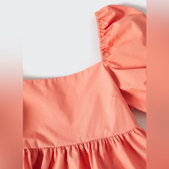 NWT Mango Miri Puffed Sleeve Mini Dress - Coral Pink 100% Cotton - Size XS - Picture 15 of 16